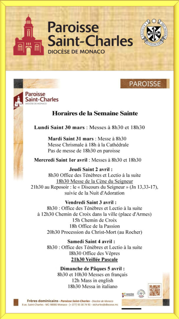 Horaires Semaine Sainte
