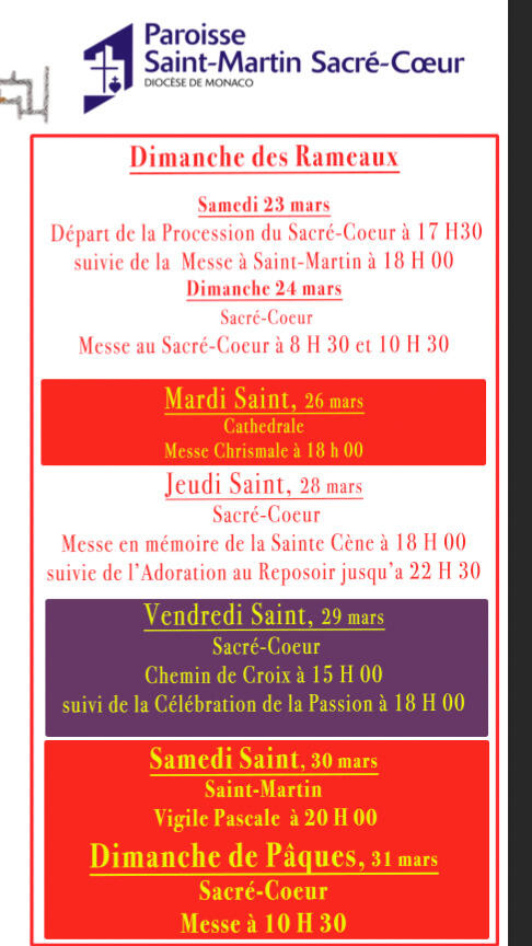 Programme de la Semaine Sainte 2024