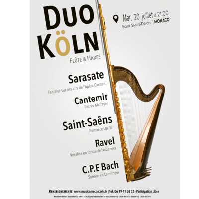 Duo Köln - Flute & Harp - Tuesday 20th July 2021 at Monaco